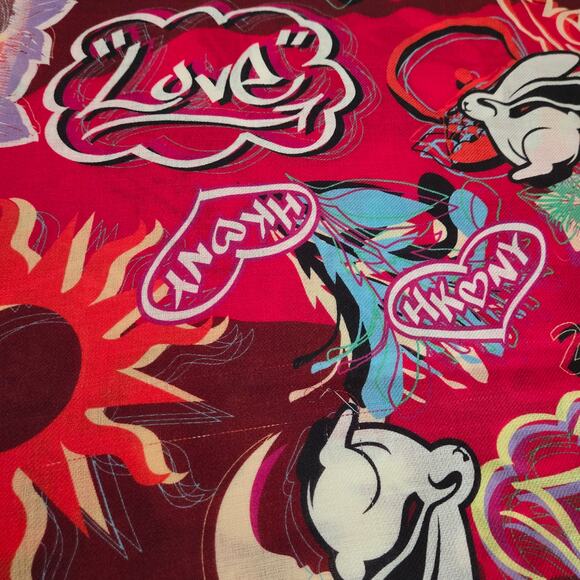 Vivienne Tam Hong Kong Dragon Year of Rabbit Graphic Pop Art Woven Wool Scarf - Picture 4 of 9